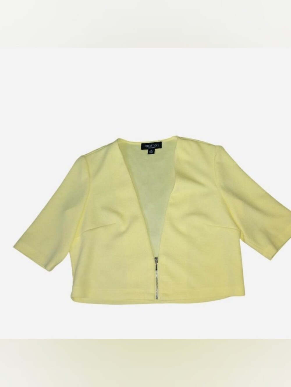 Perceptions New York Yellow Short Sleeve Half Zip Cropped Blazer Jacket Size M